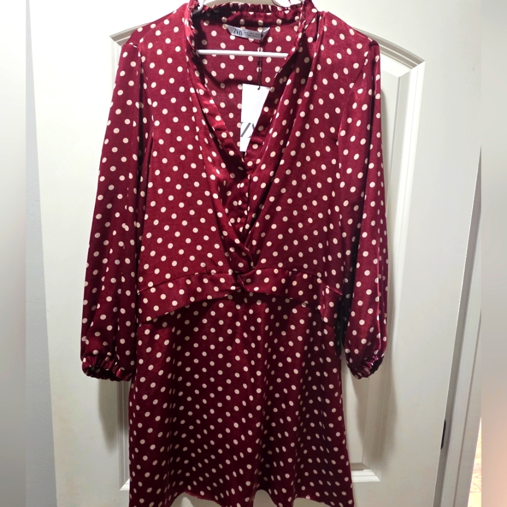 Zara Polka Dot Burgundy Dress